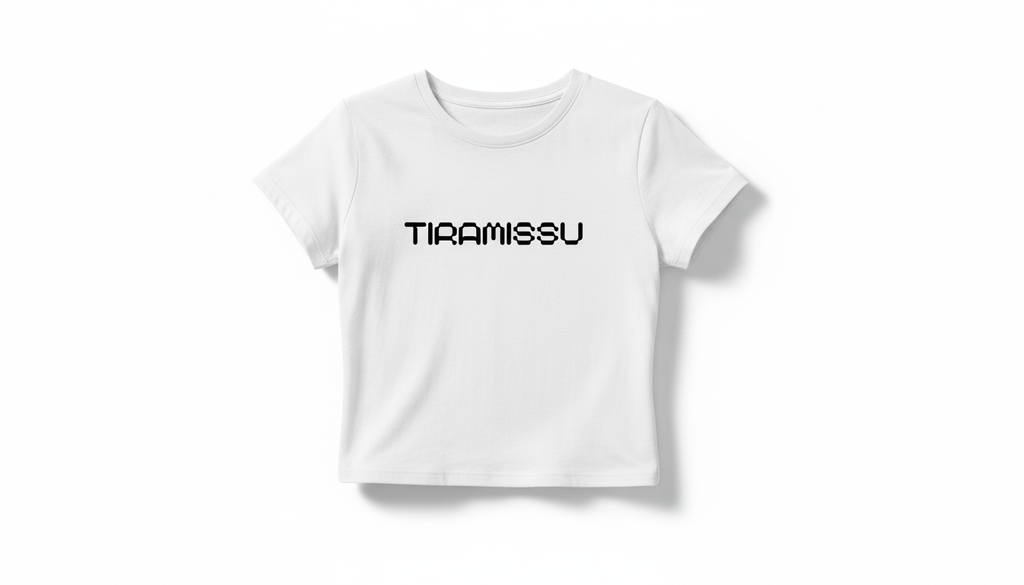Tiramissu Women's Baby Tee — Retro Pixel Text Crop T-Shirt